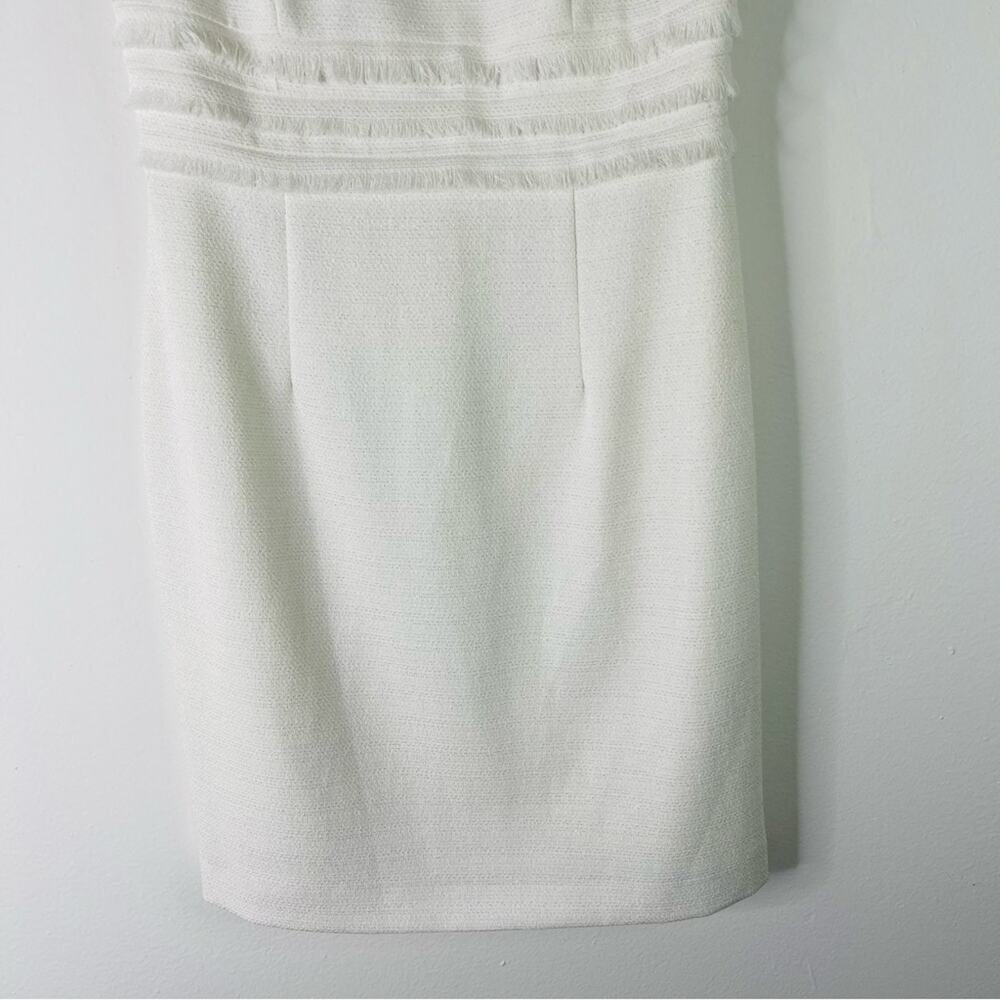 Tahari white pearl fringe cut out wedding evening office midi dress 6P - Picture 3 of 10